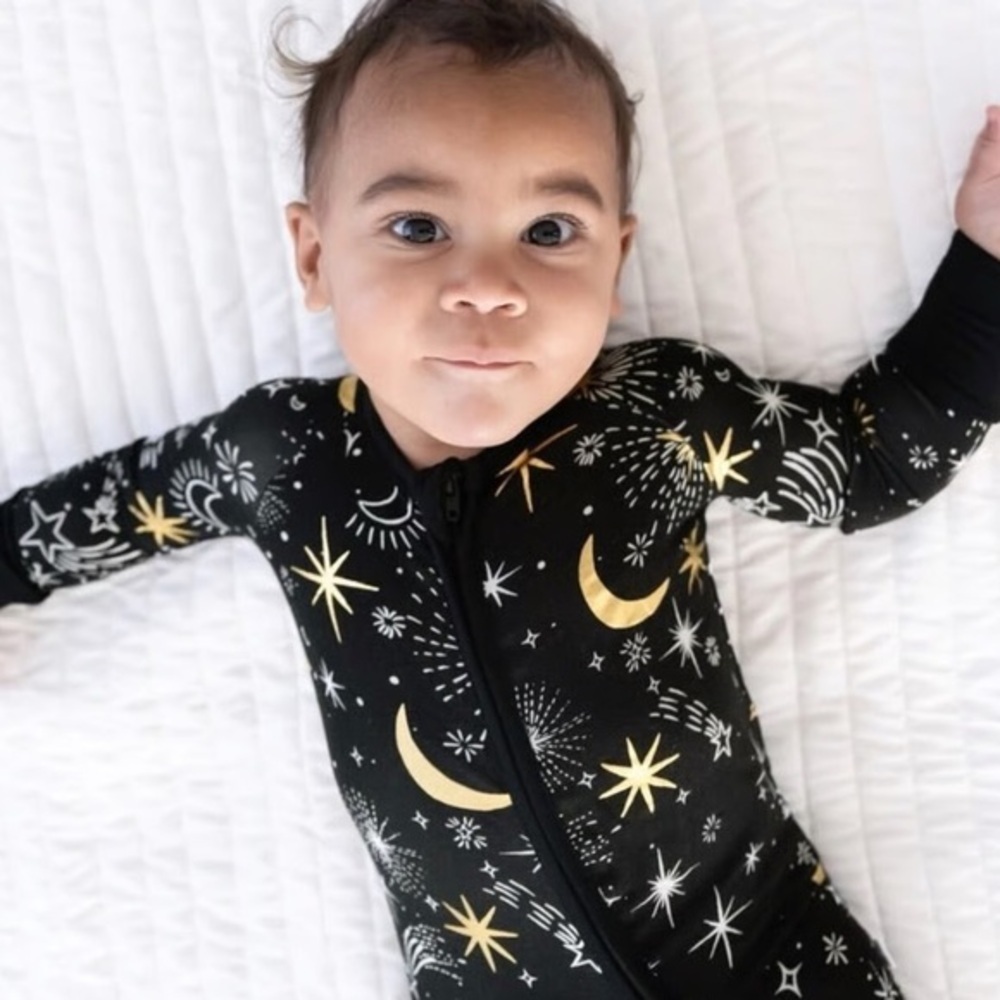💫 Little Sleepies Celebration Stars New Year Bamboo zippered romper pajamas